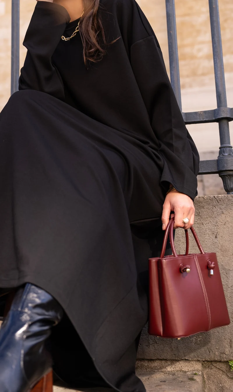 Langer Pullover Abaya - Schwarz