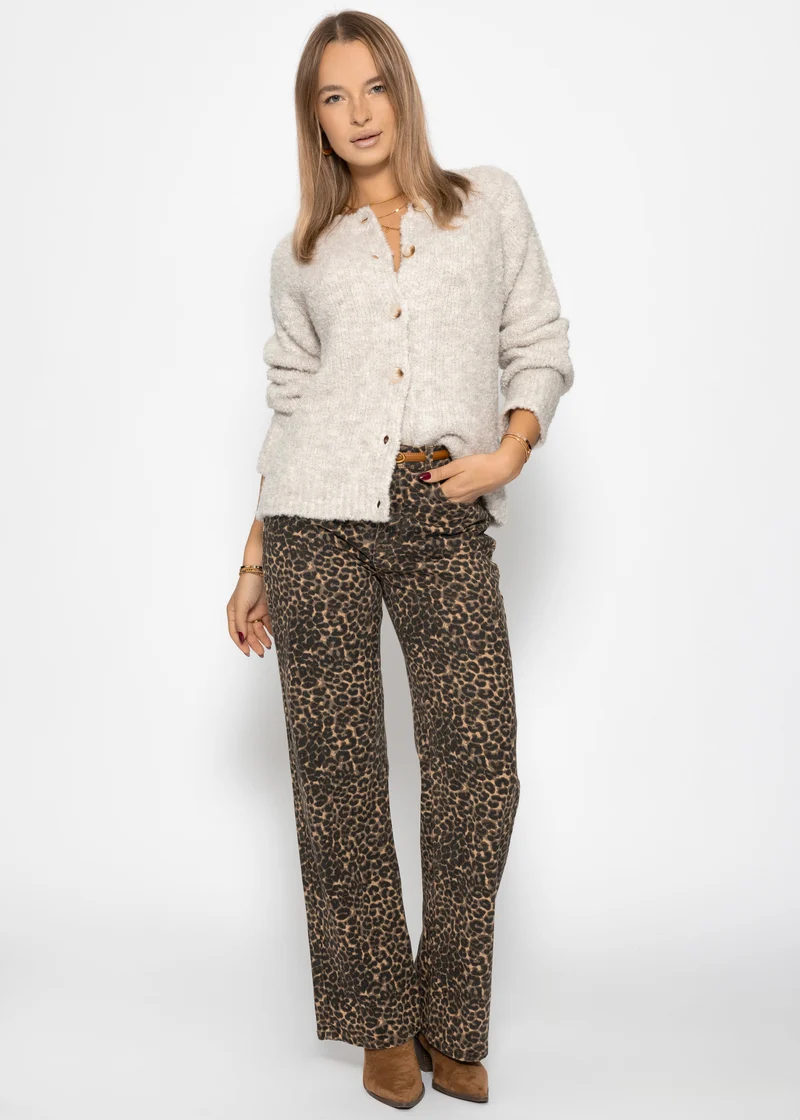 Bouclé-Strickjacke mit Knopfleiste - greige
