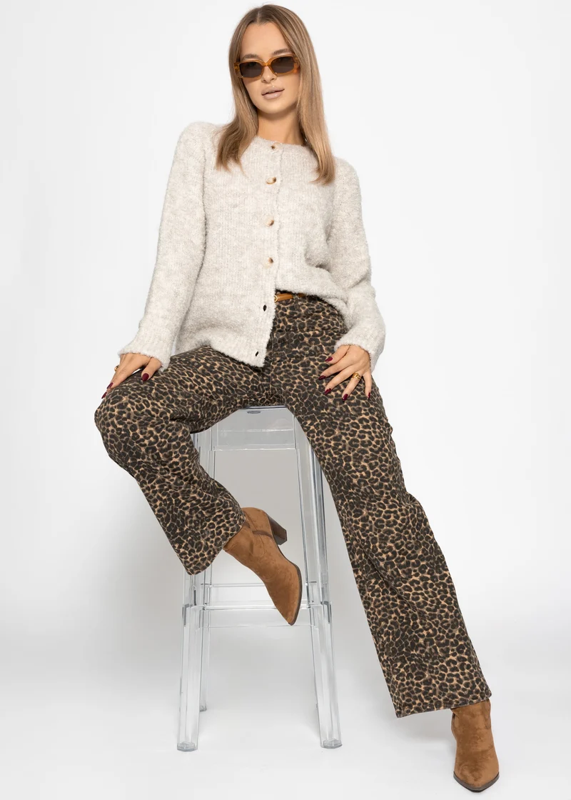 Bouclé-Strickjacke mit Knopfleiste - greige