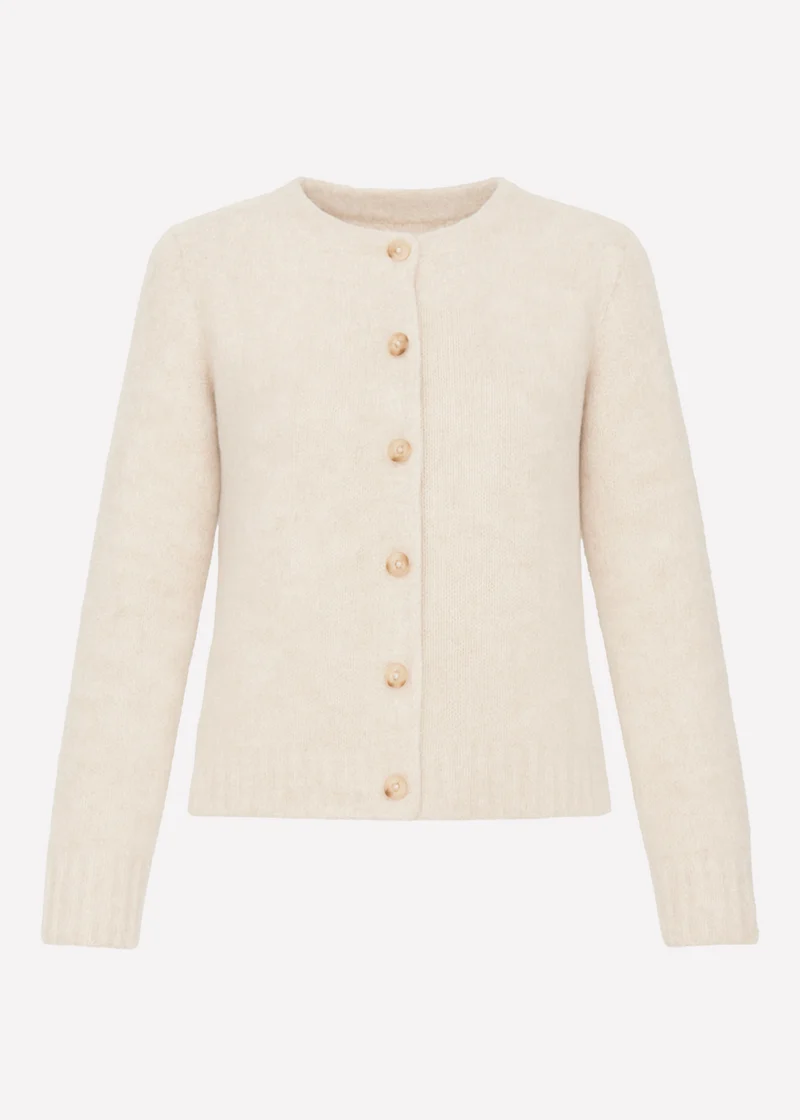 Bouclé-Strickjacke mit Knopfleiste - greige