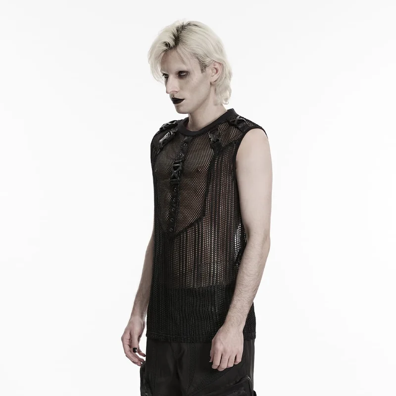 Punk-Tanktop für Herren mit Ösen, Schnallen und Mesh-Einsätzen