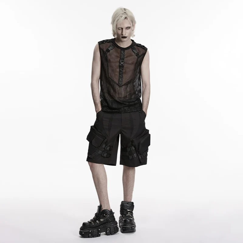 Punk-Tanktop für Herren mit Ösen, Schnallen und Mesh-Einsätzen