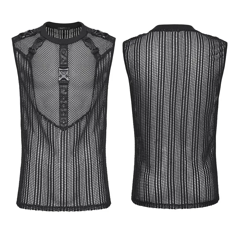 Punk-Tanktop für Herren mit Ösen, Schnallen und Mesh-Einsätzen