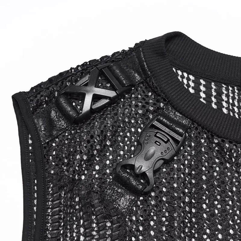Punk-Tanktop für Herren mit Ösen, Schnallen und Mesh-Einsätzen