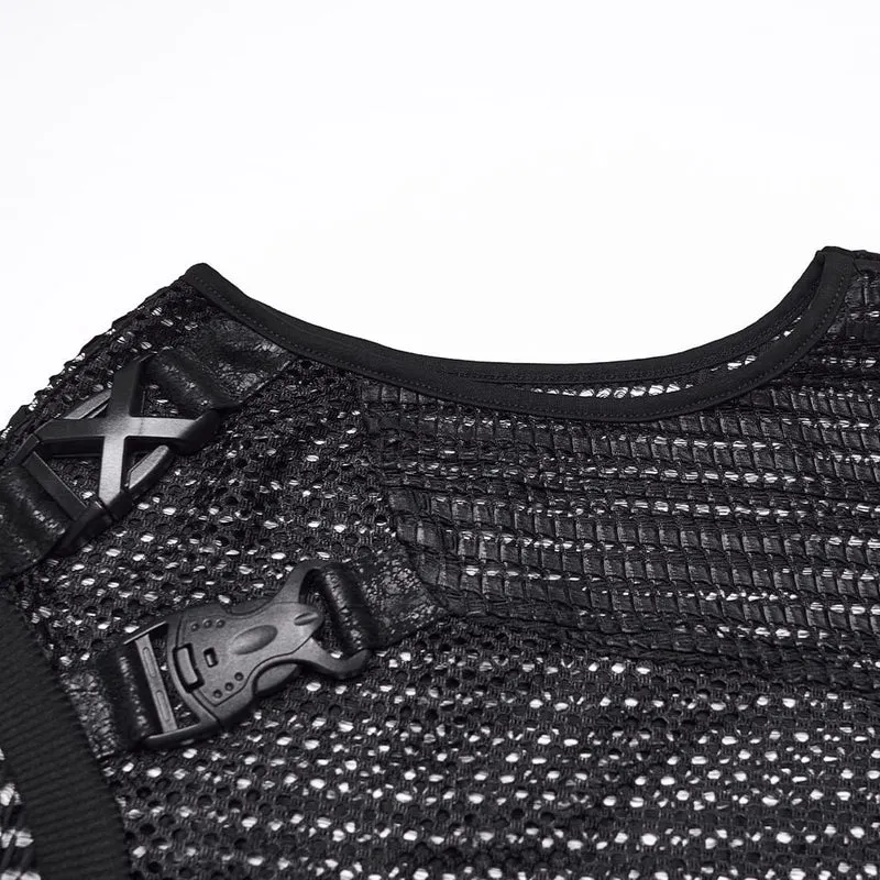 Punk-Tanktop für Herren mit Ösen, Schnallen und Mesh-Einsätzen