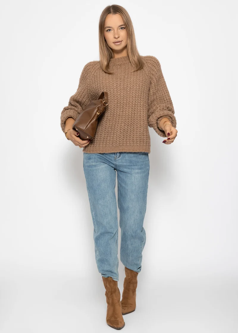Grobstrickpullover mit Schleifendetail - braun