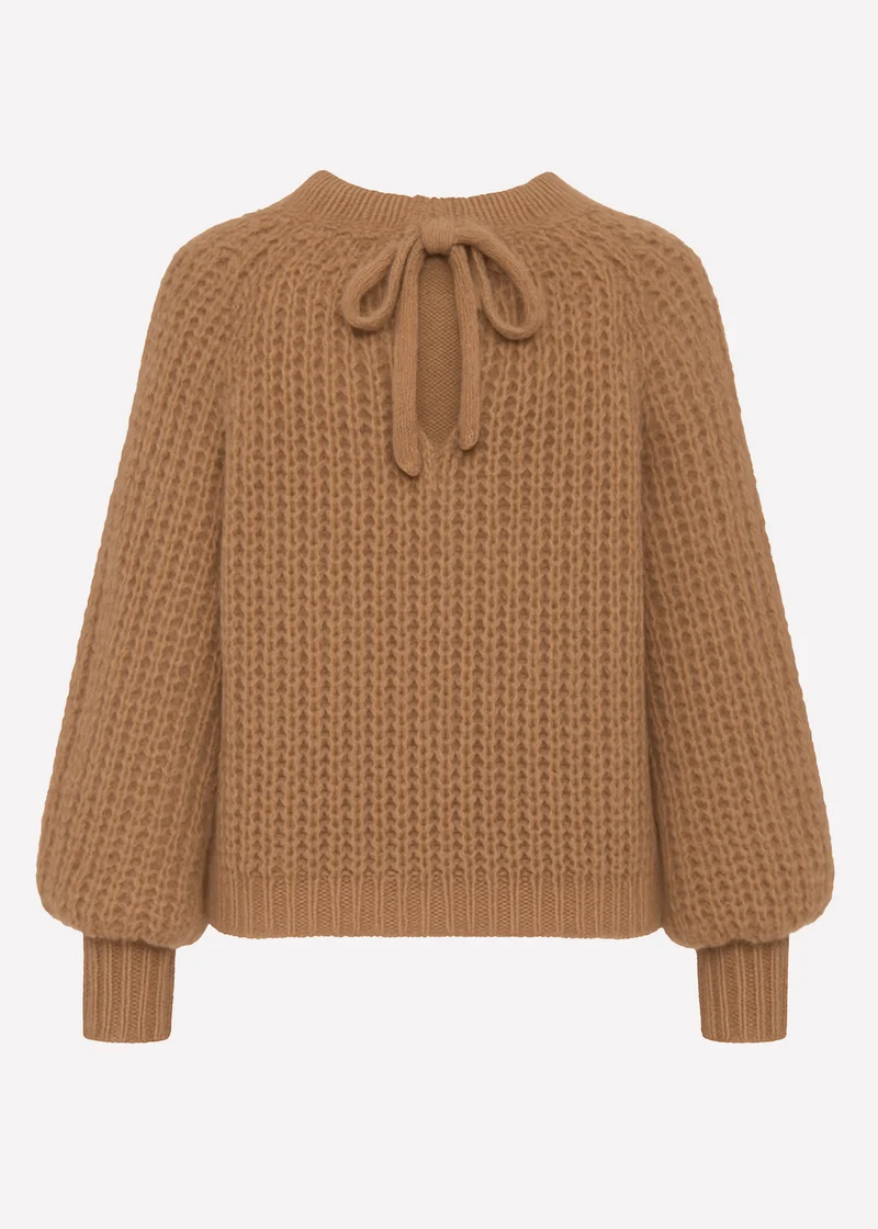 Grobstrickpullover mit Schleifendetail - braun