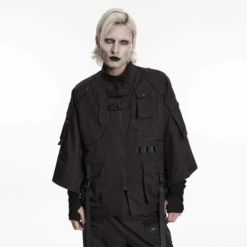 Punk-Herrenjacke mit vielen Taschen und Riemen