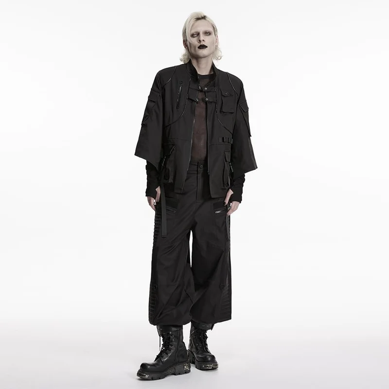 Punk-Herrenjacke mit vielen Taschen und Riemen