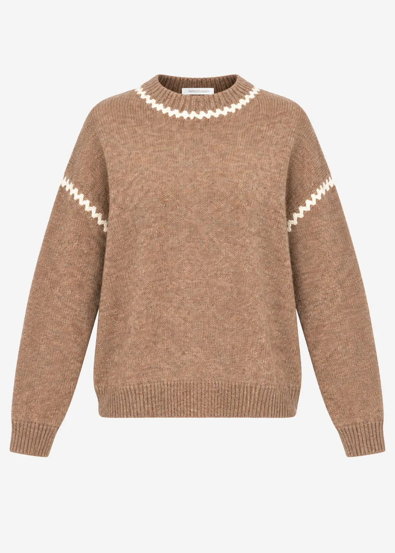 Pullover mit Ziernähten und Wollanteil - braun