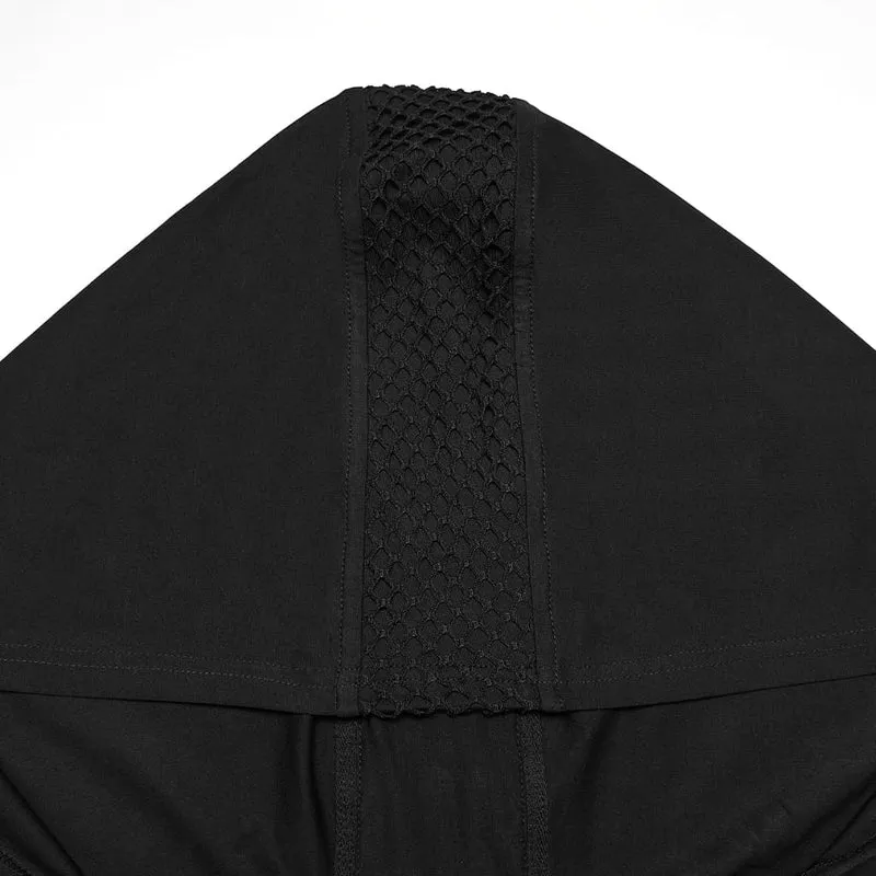 Punk-Tanktop für Herren mit Schnürung, Mesh-Einsätzen und Kapuze