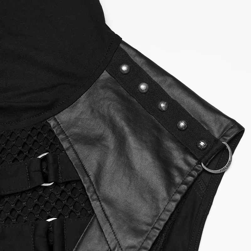Punk-Tanktop für Herren mit Schnürung, Mesh-Einsätzen und Kapuze