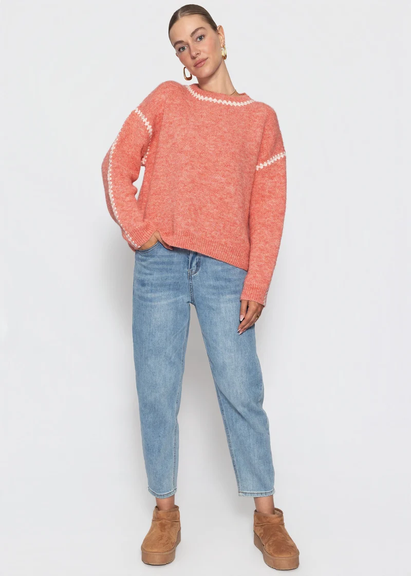 Pullover mit Ziernähten und Wollanteil - lachs