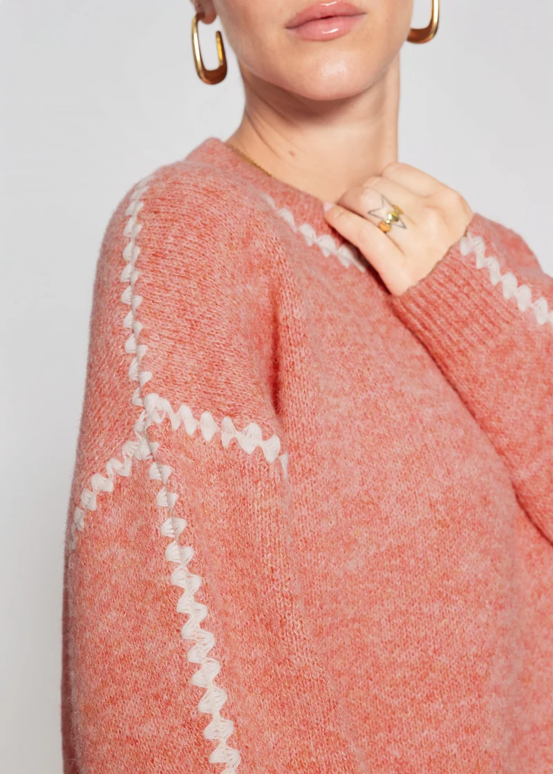 Pullover mit Ziernähten und Wollanteil - lachs