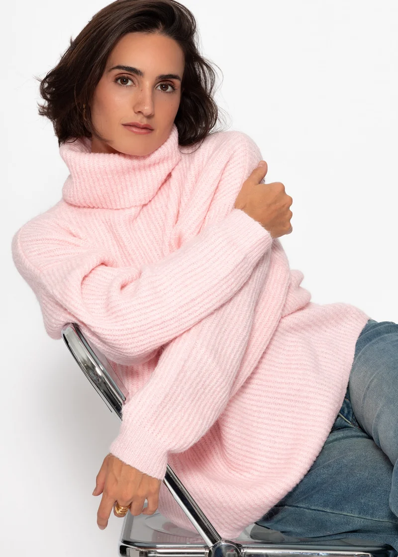 Oversize Rollkragenpullover - rosa