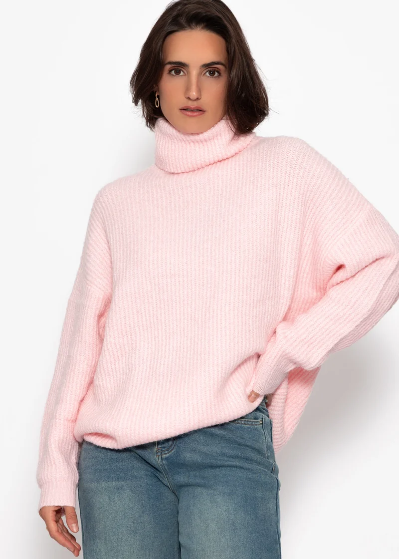 Oversize Rollkragenpullover - rosa