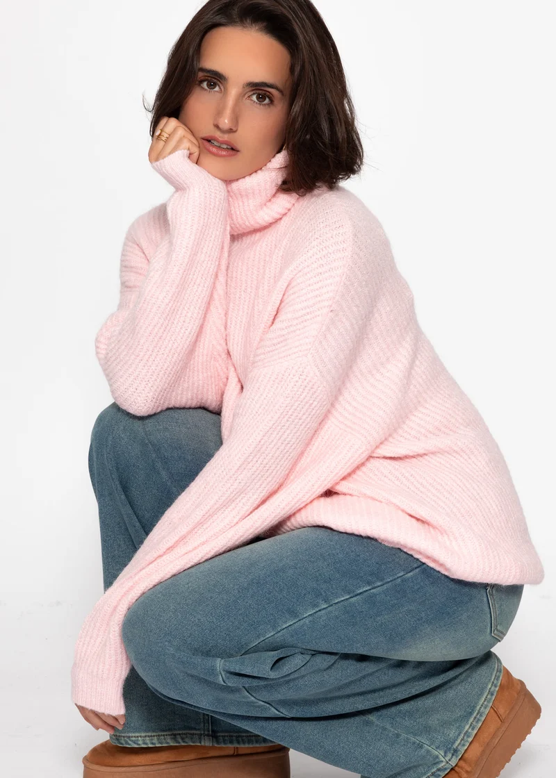 Oversize Rollkragenpullover - rosa