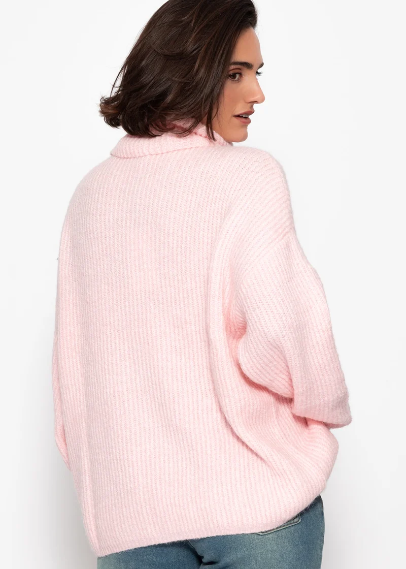 Oversize Rollkragenpullover - rosa