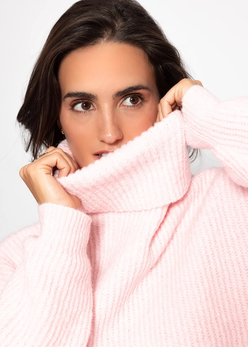 Oversize Rollkragenpullover - rosa