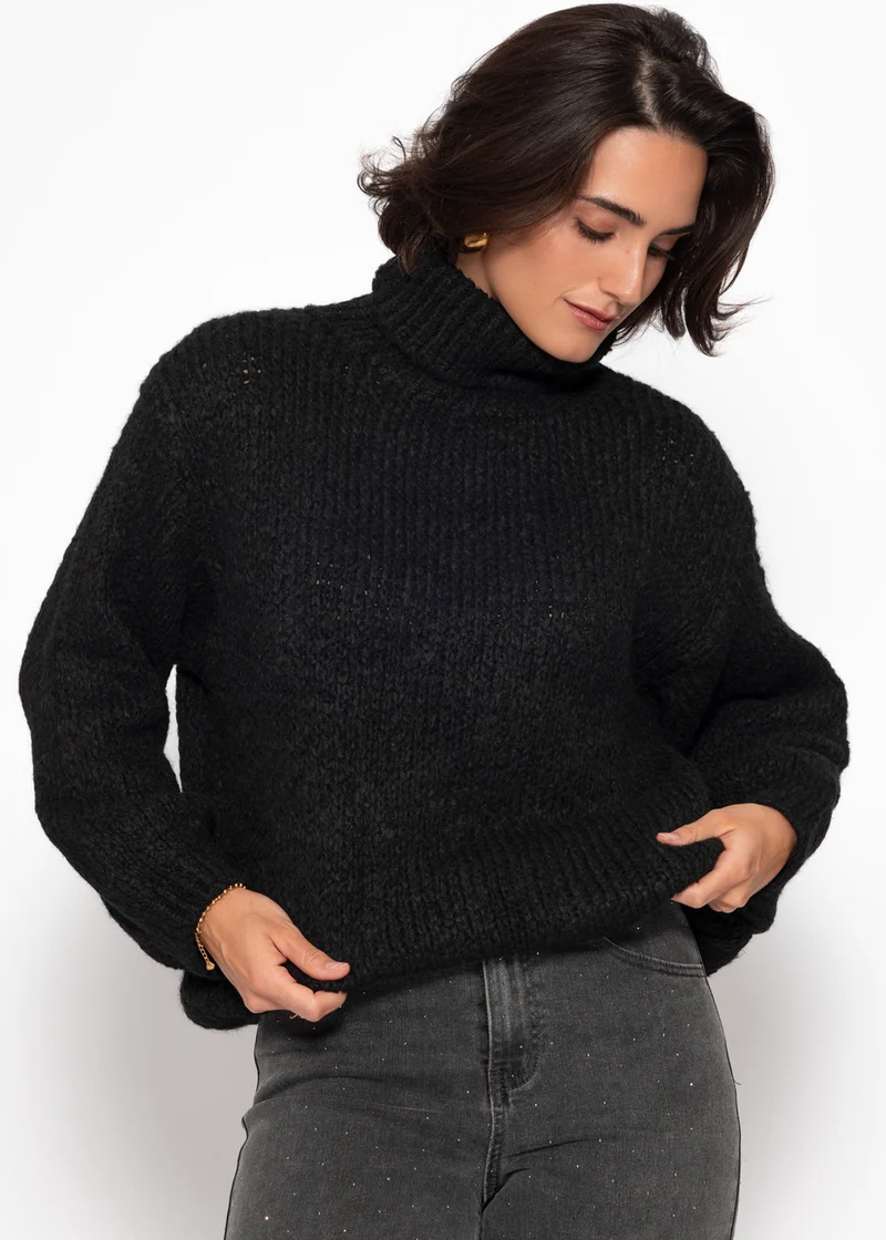 Oversize Rollkragenpullover - schwarz