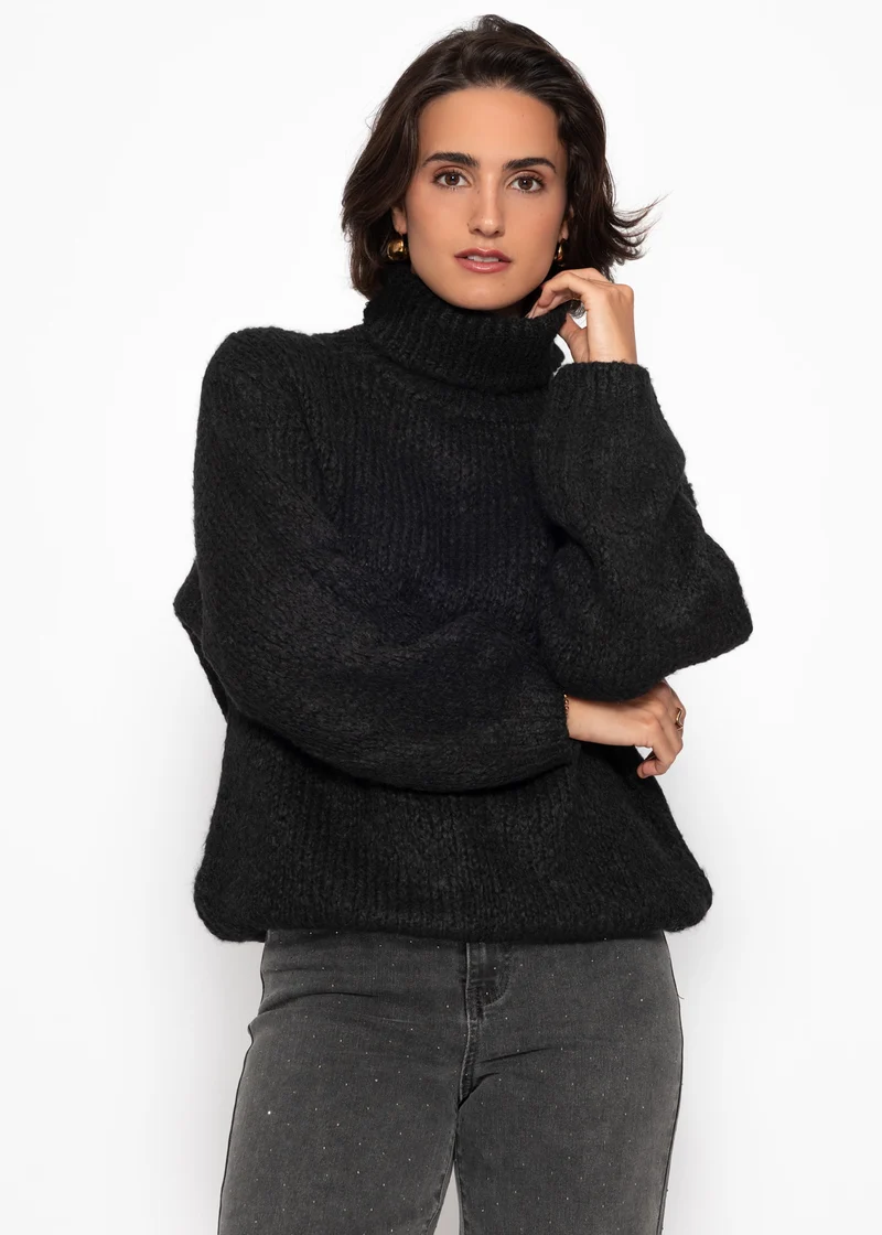Oversize Rollkragenpullover - schwarz