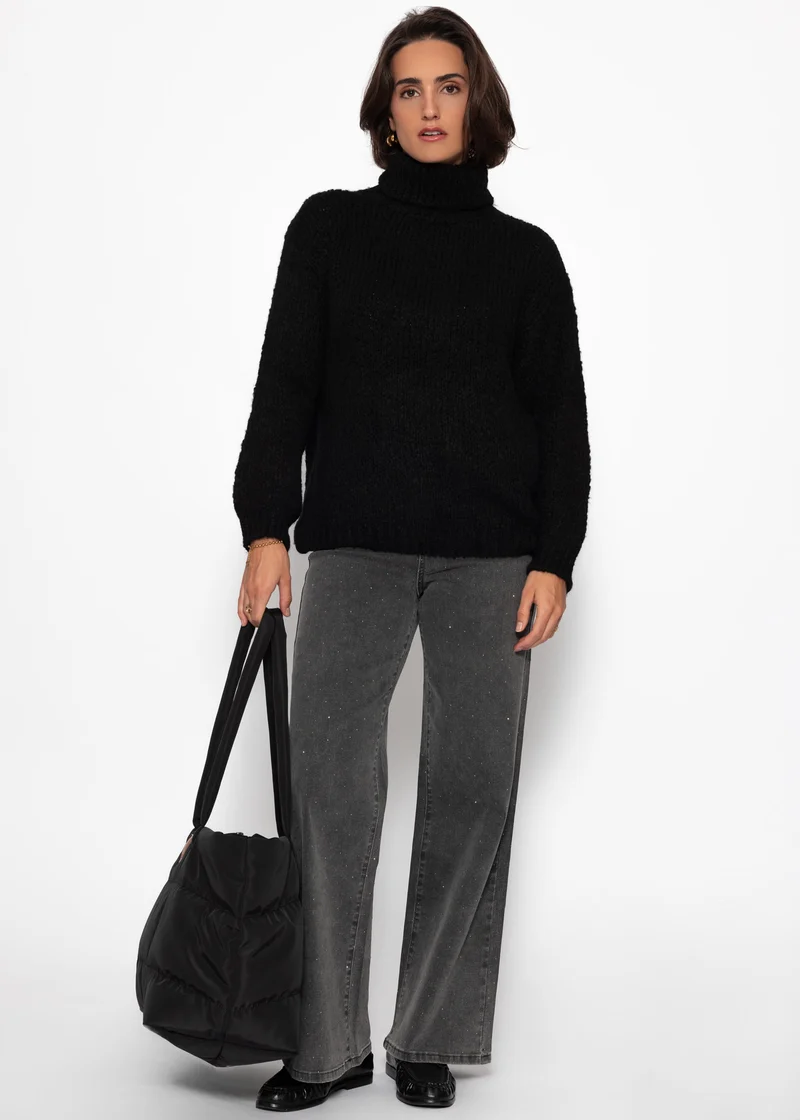 Oversize Rollkragenpullover - schwarz