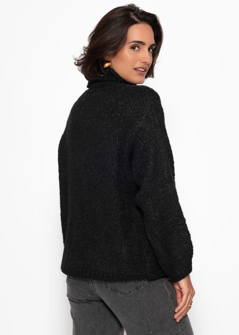 Oversize Rollkragenpullover - schwarz