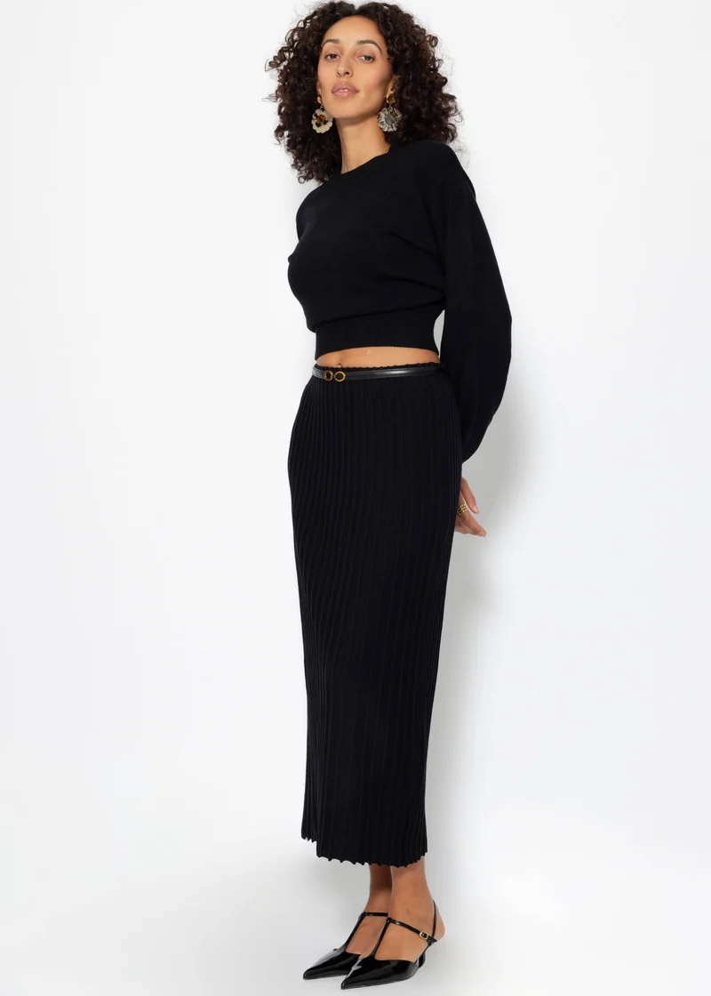 Plissierter Maxi Strick-Rock - schwarz
