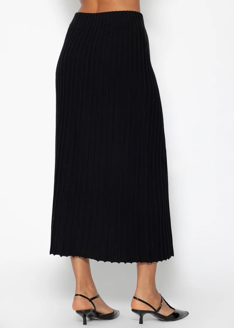 Plissierter Maxi Strick-Rock - schwarz