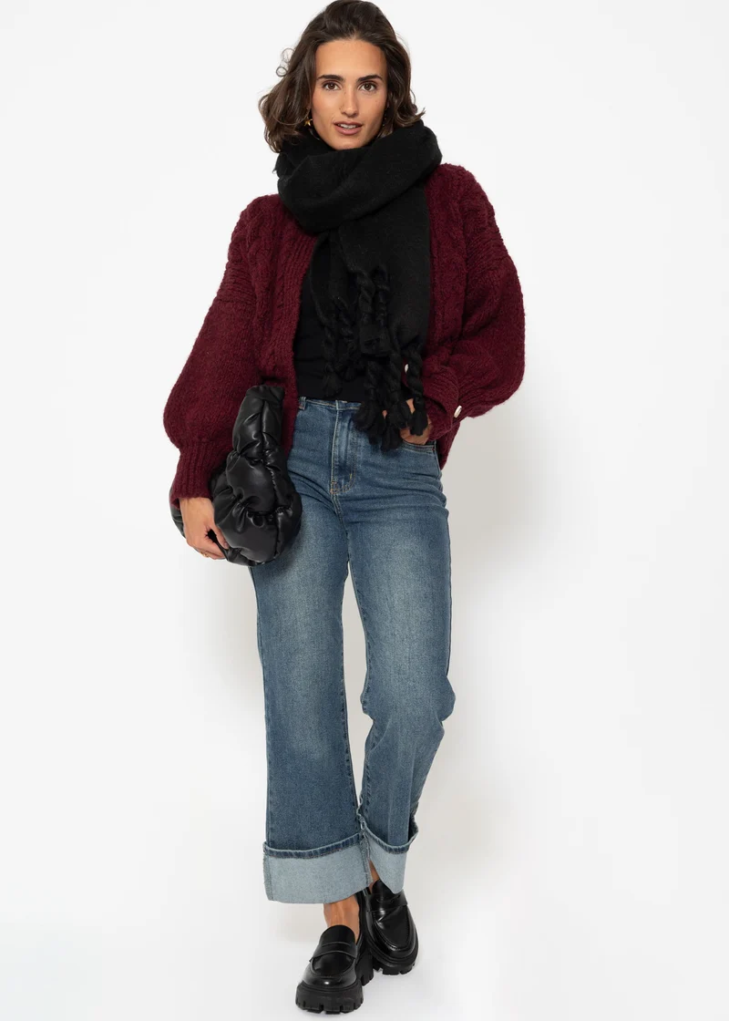 Langarmshirt mit Rollkragen und Biese - schwarz