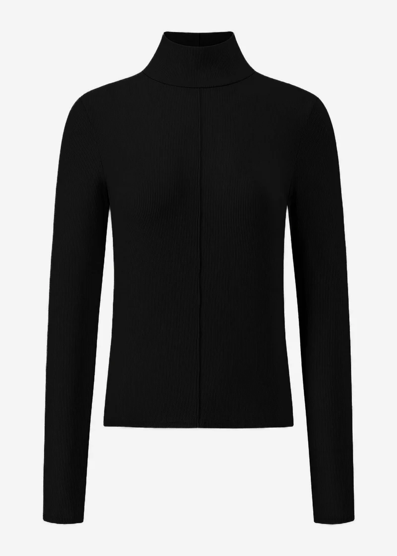 Langarmshirt mit Rollkragen und Biese - schwarz