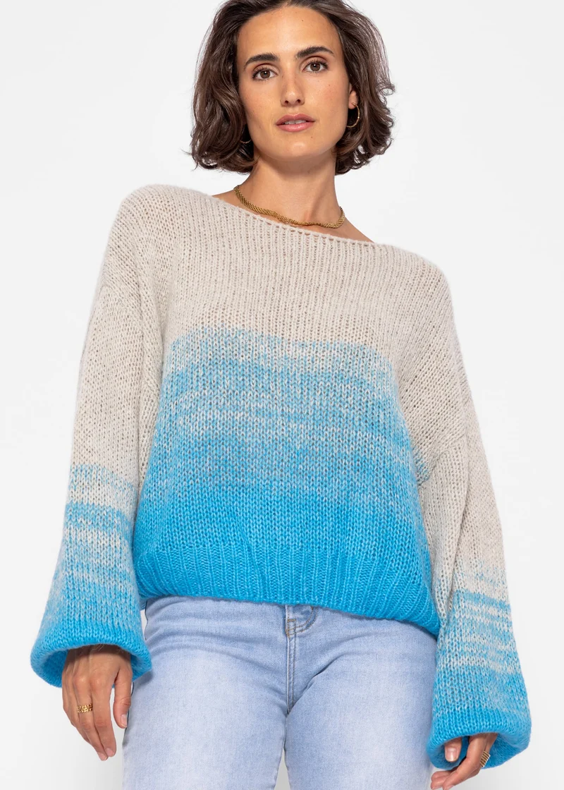 Pullover mit Ballonärmel und Farbverlauf - grau-blau