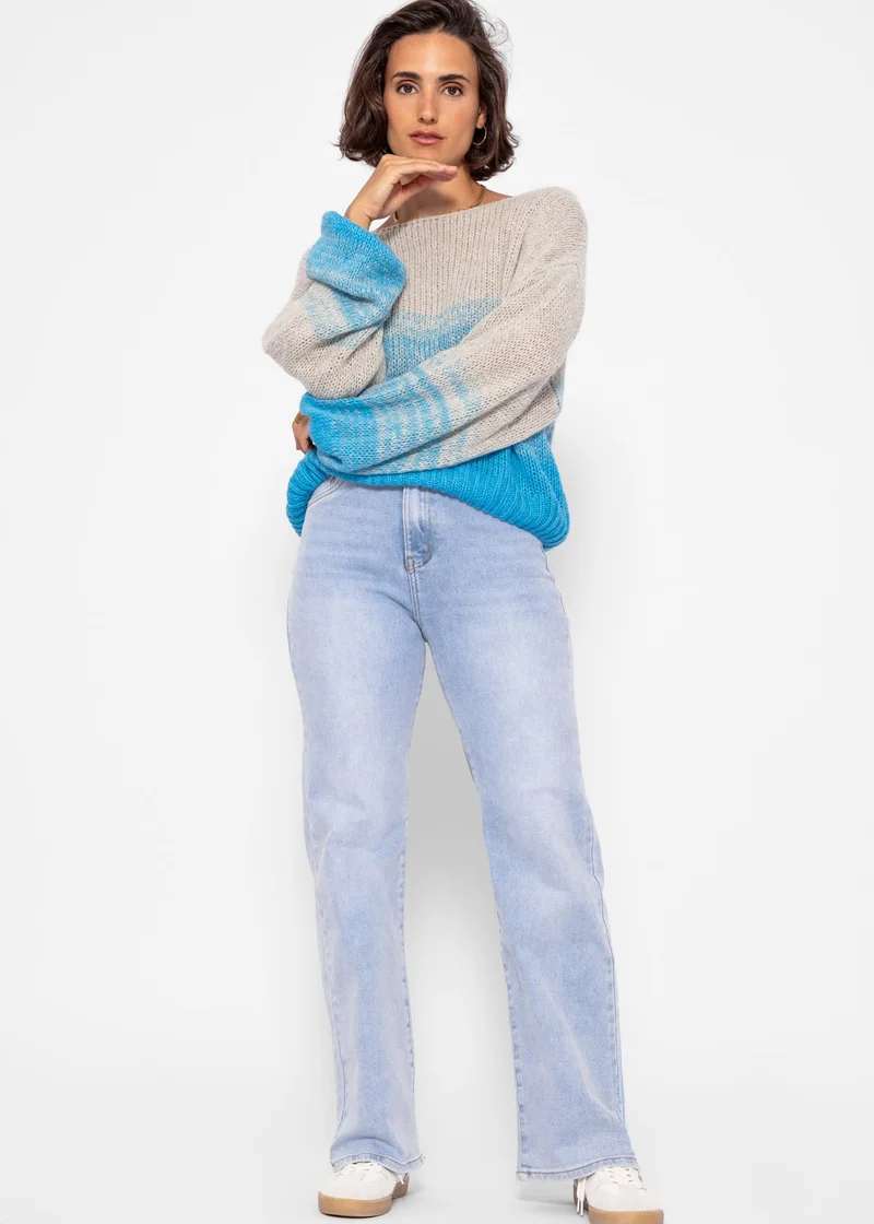 Pullover mit Ballonärmel und Farbverlauf - grau-blau