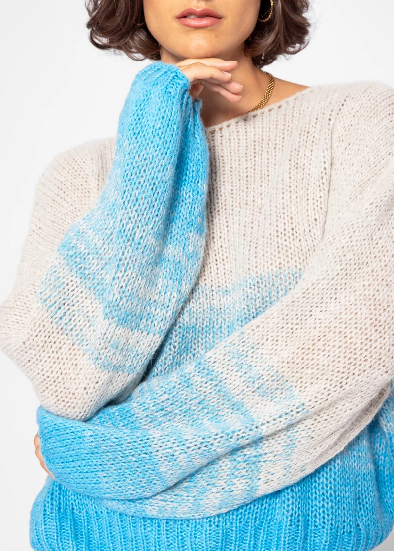 Pullover mit Ballonärmel und Farbverlauf - grau-blau