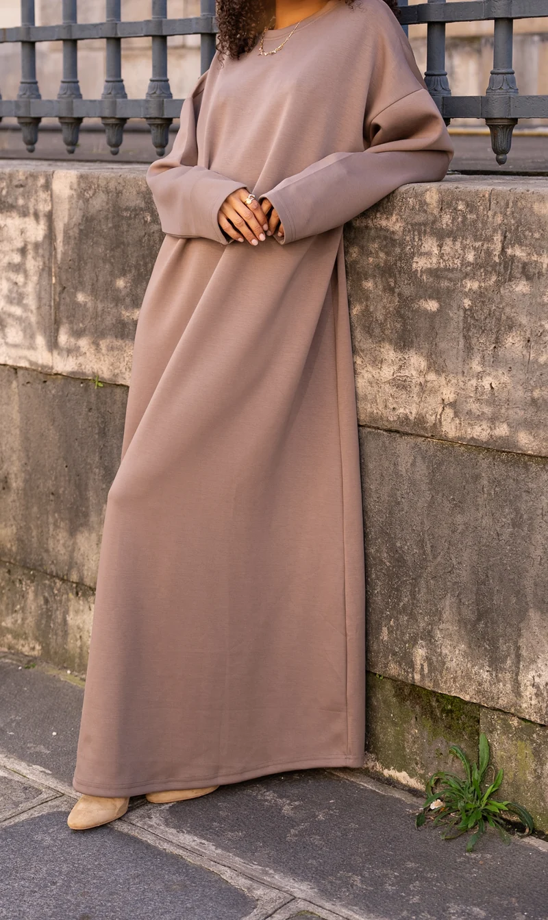 Langer Pullover-Abaya – Taupe