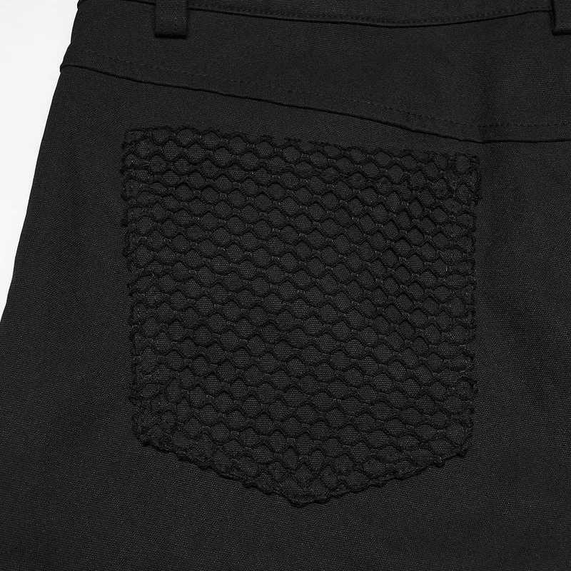 Herren-Punkhose mit Schnallenriemen und Patchwork-Design