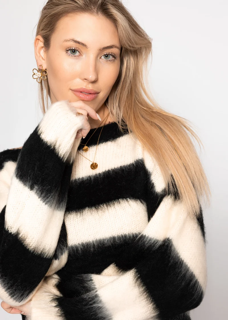 Gestreifter Pullover - schwarz-offwhite