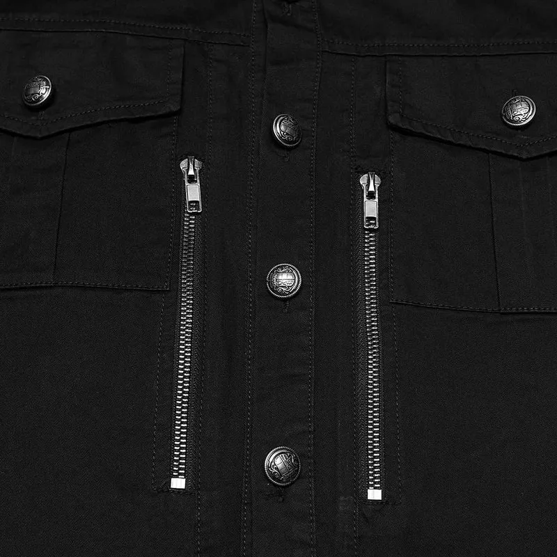 Punk-Langarmhemd für Herren mit Reißverschluss und Umlegekragen