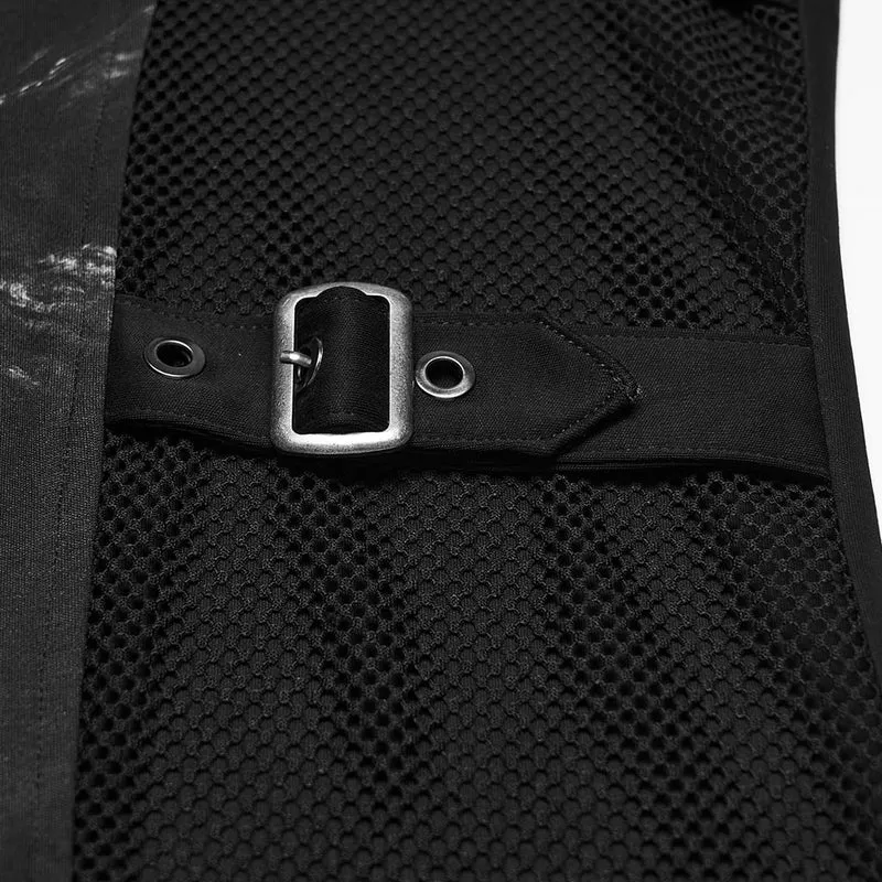 Herren-Punkhemd mit asymmetrischen Schnallenriemen und Print