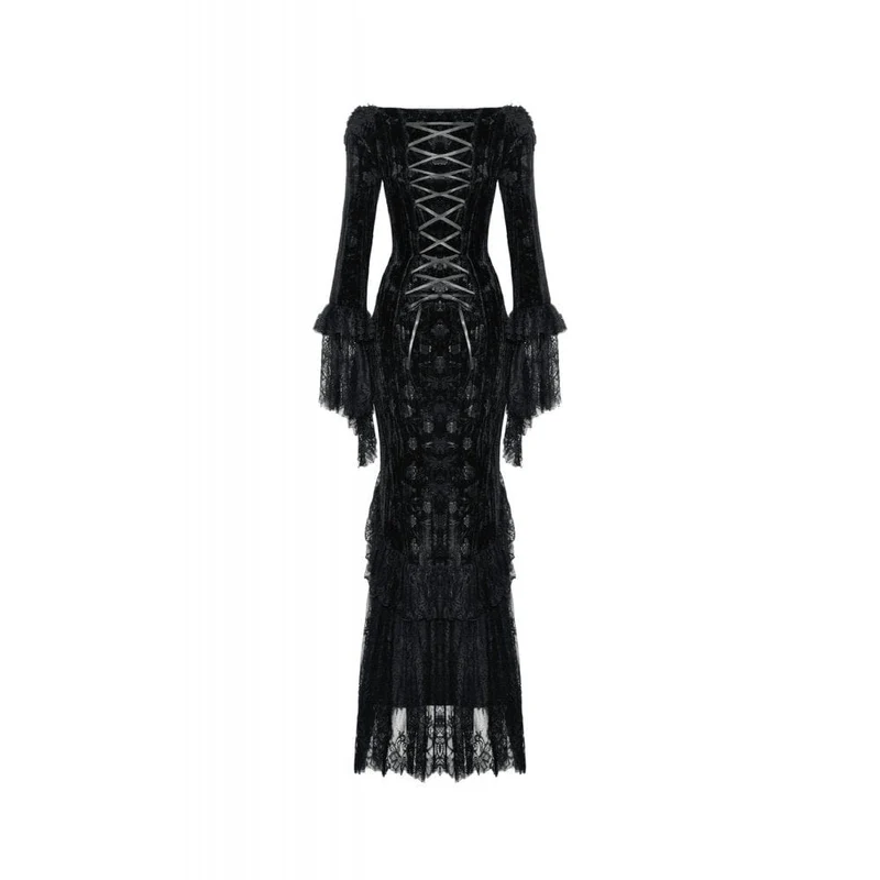 Gothic-Kleid für Damen, schulterfrei, mit Spitze und Samtbesatz, Hochzeitskleid