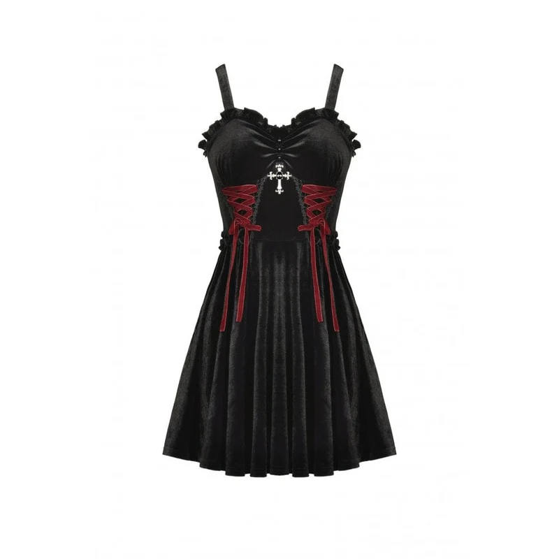 Gothic-Riemchen-Kreuz-Samt-Schlupfkleid für Damen
