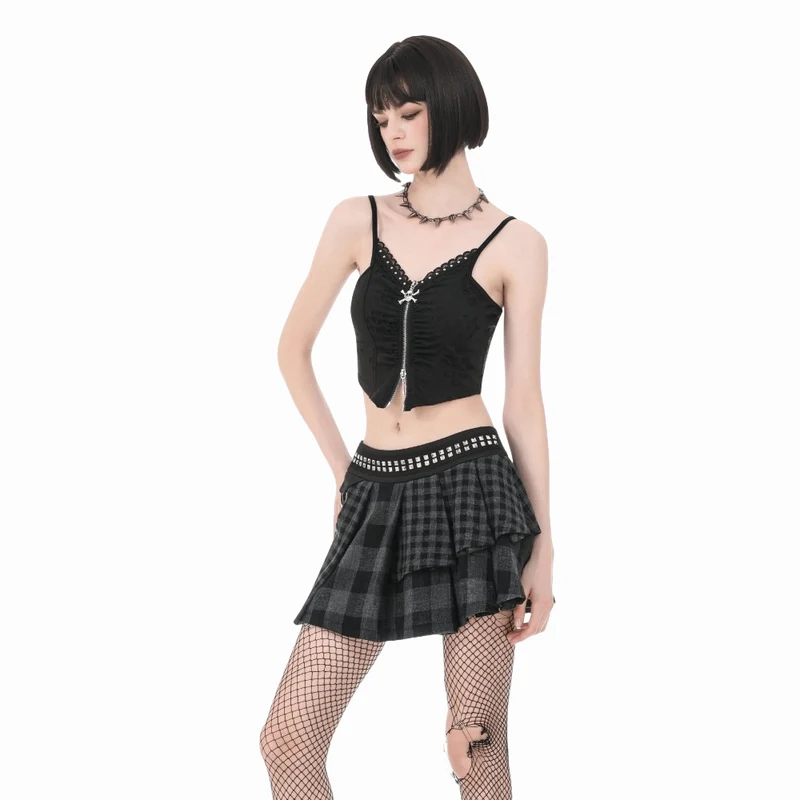 Punk-Nieten-Karo-Rock für Damen, asymmetrisch