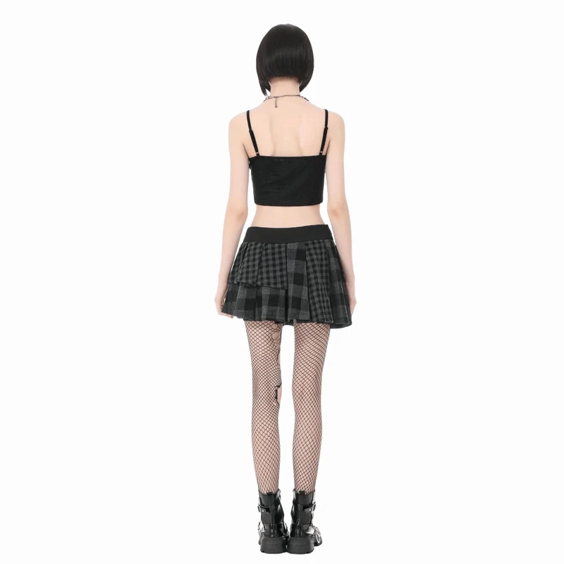 Punk-Nieten-Karo-Rock für Damen, asymmetrisch