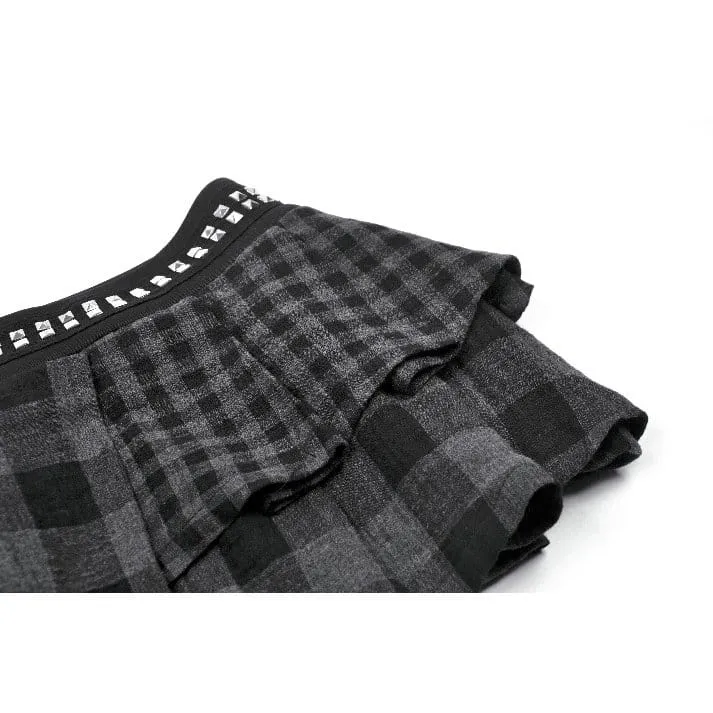 Punk-Nieten-Karo-Rock für Damen, asymmetrisch