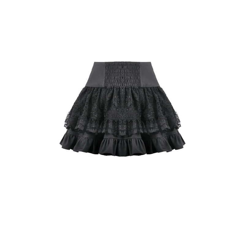Punk-Minirock für Damen mit gekreuzten Schnürdetails, Taschen und Rüschen