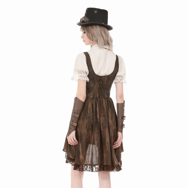 Steampunk-Damenbluse mit Spitzenbesatz, Schnürung und Puffärmeln
