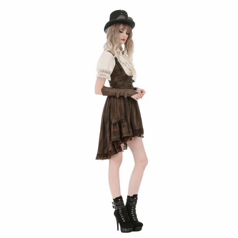 Steampunk-Damenbluse mit Spitzenbesatz, Schnürung und Puffärmeln