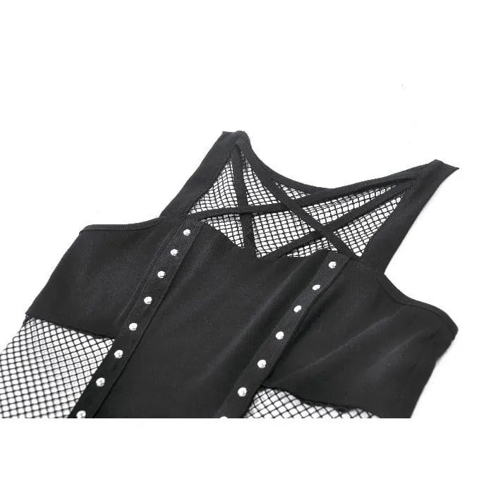 Punk-Tanktop mit Nieten und Pentagramm-Einsätzen aus Mesh für Damen