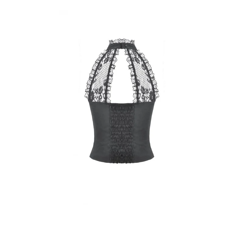 Gothic-Rose-Neckholder-Top für Damen mit Raffungen