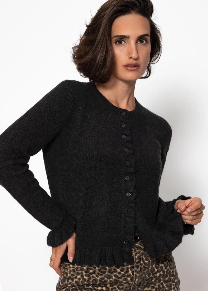Cardigan mit Rüschen - schwarz